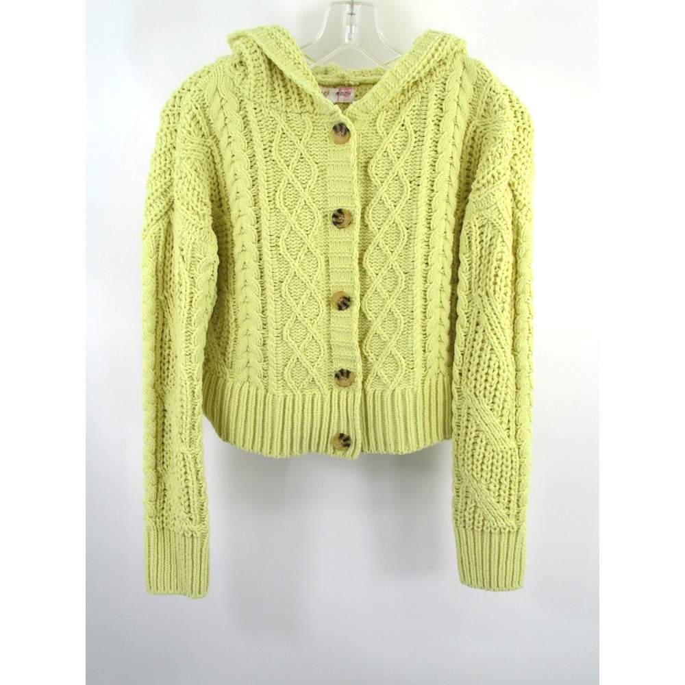 Hazel Moon Yellow Chunky Cable Knit Hooded Cardigan Youth Small Retro Y2K